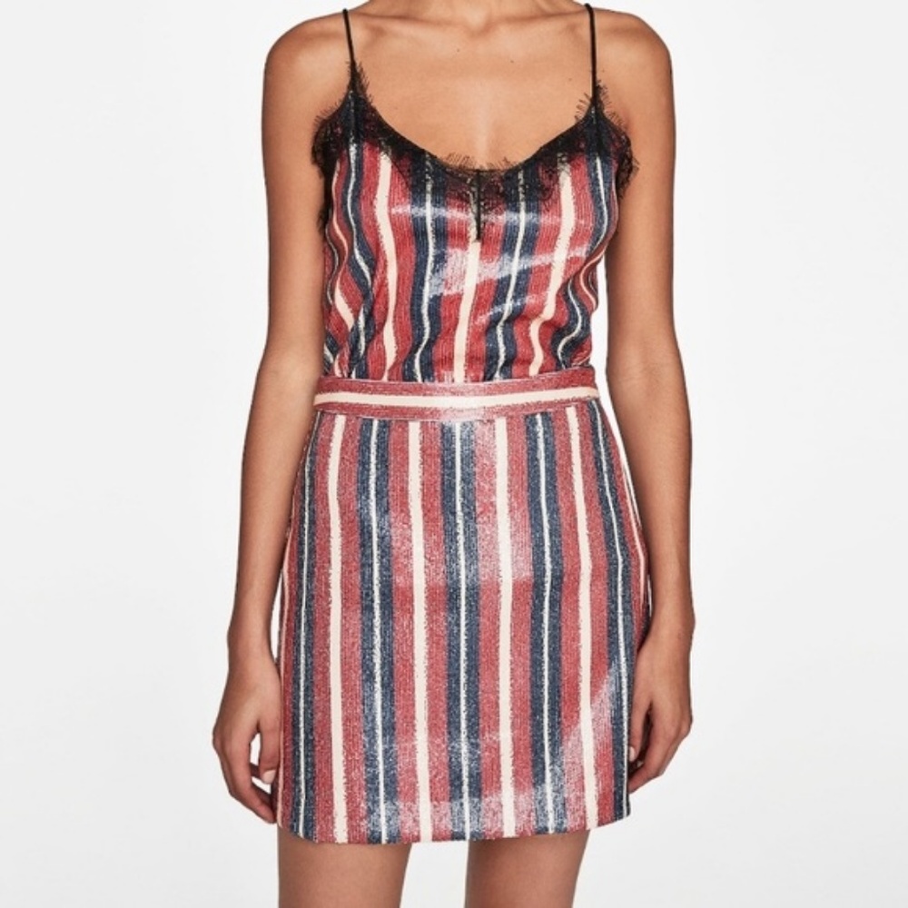 Zara NWOT Striped Sequin Mini Skirt Size Medium